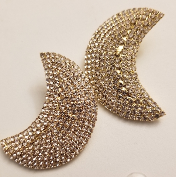 Big Rhinestone Moon Earrings - Picture 2 of 5